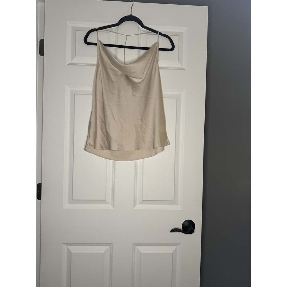 Express Sleeveless Drape Cowl Neck Satin Tank Top Ivory Large Nwt